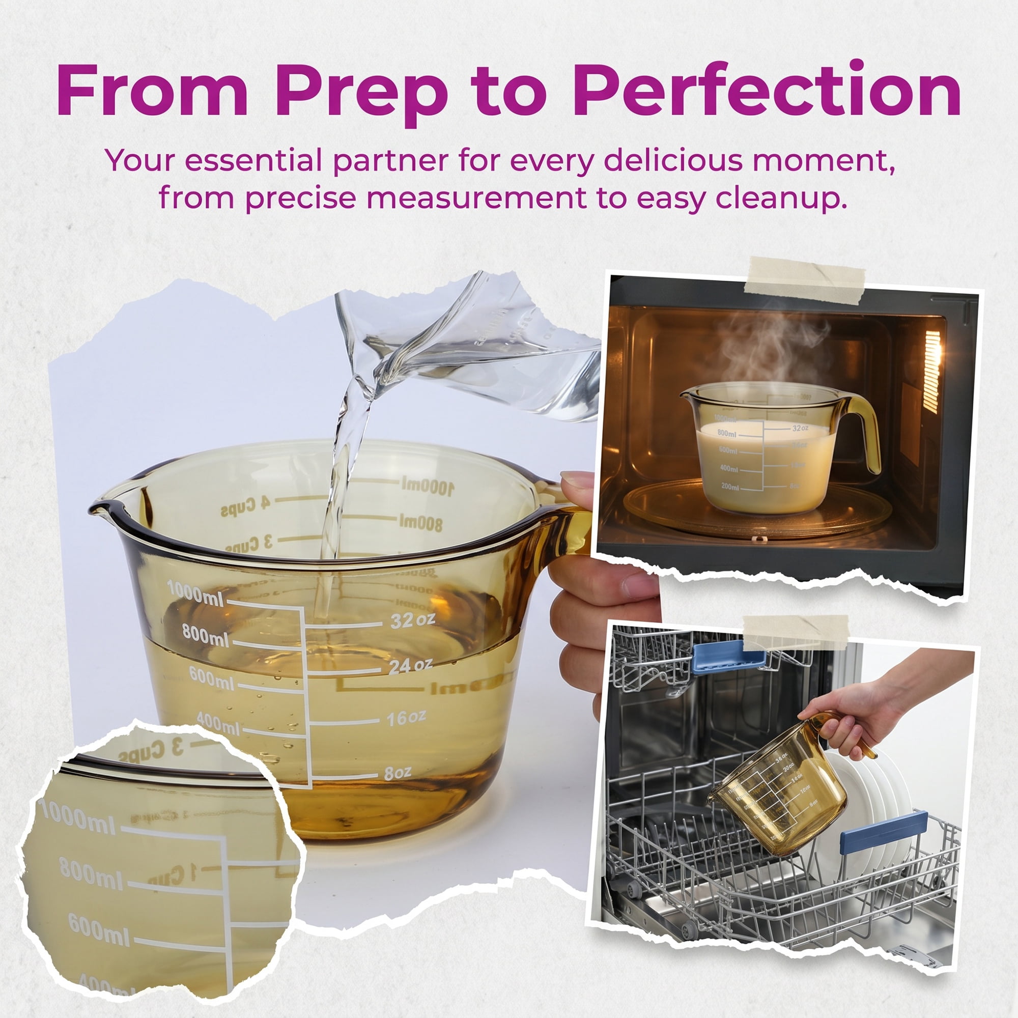 Unique Bargains Glass Measuring Cup for Kitchen Cooking Yellow 1000ml