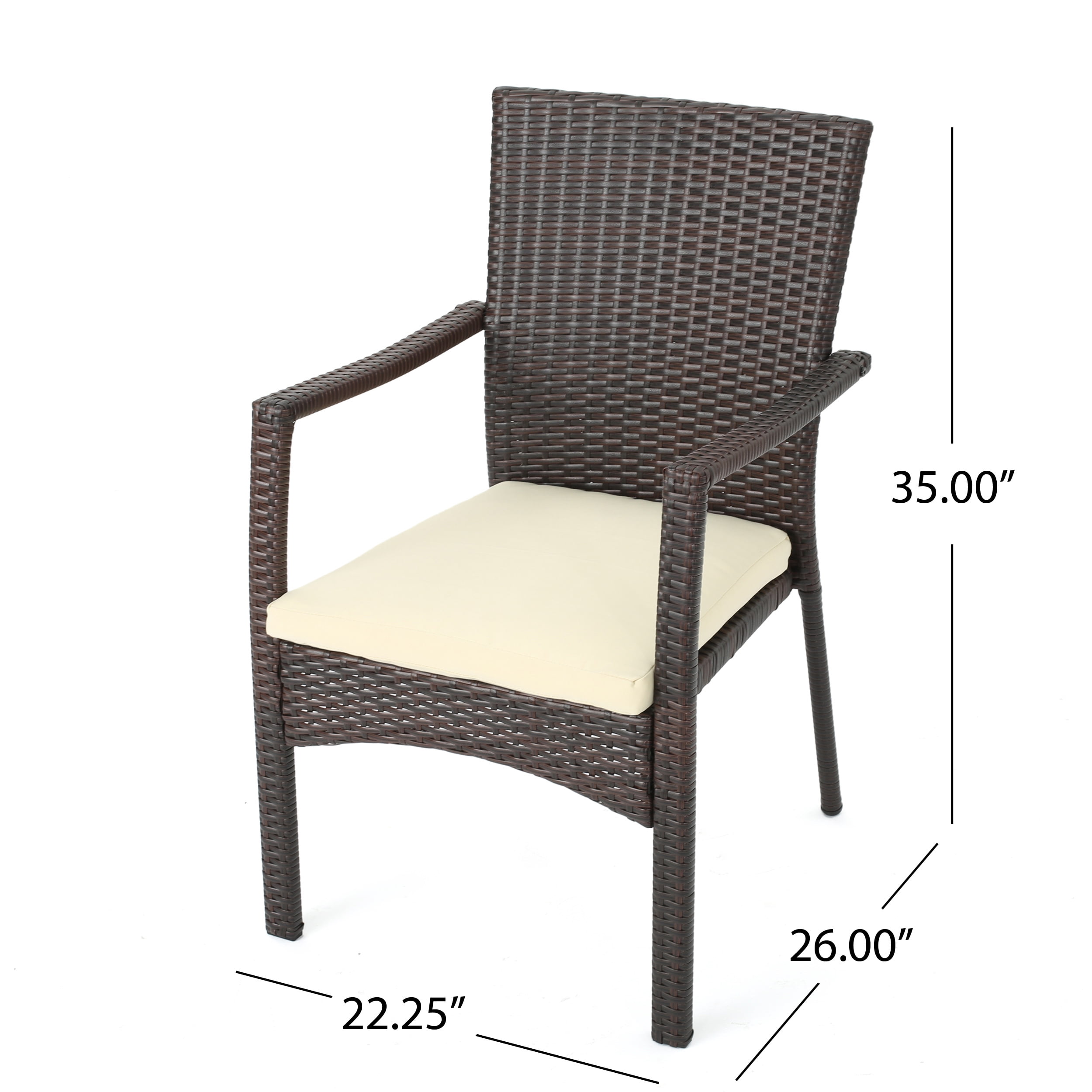 Noble House Ruiz 7 Piece Outdoor Wicker and Acacia Wood Dining Set with Cushions, Teak Finish/Creme