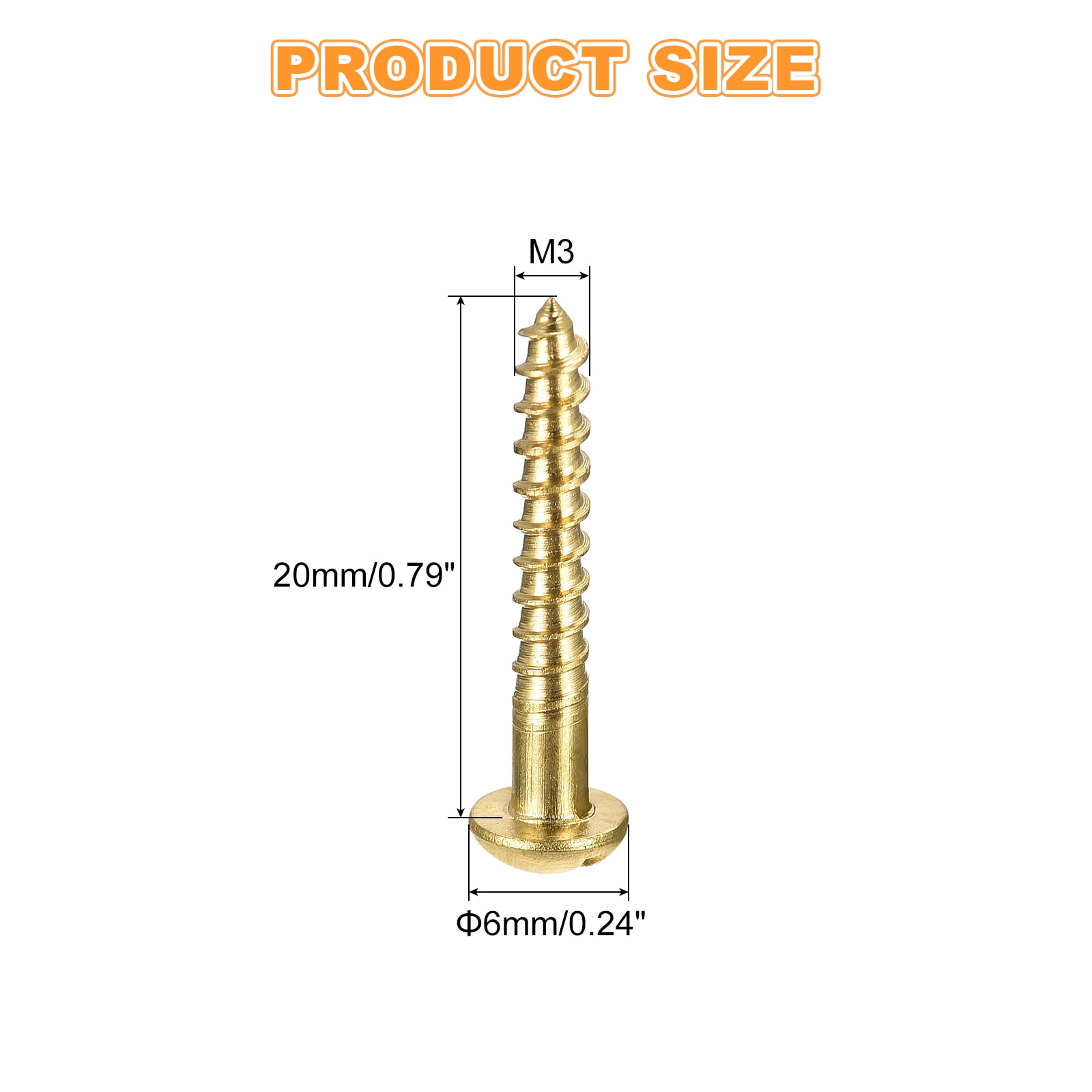 Wood Screws M3 x 20mm Slotted Round Head Copper Self-Tapping Screw 200 Pcs
