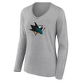 thumbnail image 2 of Women's Heather Gray San Jose Sharks Primary Logo Team Long Sleeve V-Neck T-Shirt, 2 of 3
