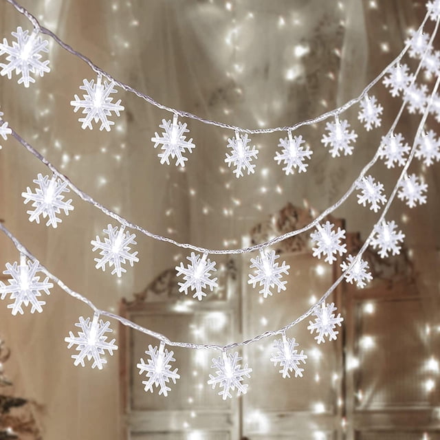 Xihbxyly Guirnalda de Luces Led con Forma de Copo de Nieve, Adorno Navideño Brillante, Decoración Impermeable para Exteriores, Ambiente Invernal Romántico, Alegría Festiva, Fácil de Usar a Pilas, 40