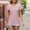 Pink, variant on Njoeus Womens Tops Summer Ruffle Short Sleeve V Neck T Shirts Casual Loose Eyelet Tops Blouse S-XXL