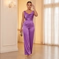 thumbnail image 5 of JULMCOMO Satin Jumpsuits for Women V Neck Sleeveless Dressy Jumpsuits Cinched Waist Wide Leg Evening Party Summer Outfits Purple XL, 5 of 7