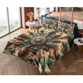 thumbnail image 4 of Ambesonne Rustic Fitted & Top Sheet Set with Shams, Ethnic Southwestern Feathers, Redwood and Dark Turquoise, 4 of 5