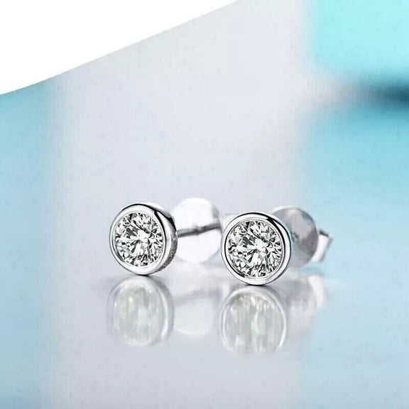 1.5Ct Bezel Set Lab Created Round Diamond Stud Earring in 14K White Gold Plated