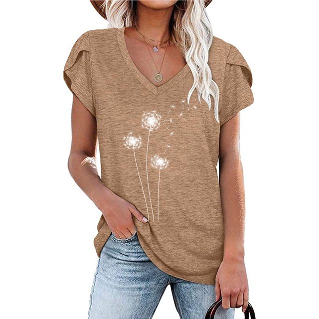 Fiudx Ofertas Del Día Blusa Informal de Manga Corta con Cuello En V y Estampado de Moda para Mujer