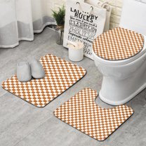 Orange and White Checkerboard Pattern Bathroom Rugs Sets 3 Piece,Toilet Cover Set,Absorbent Non Slip Bathroom Mats Sets with U-Shaped Contour Rug Toilet Rug Set