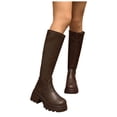 thumbnail image 6 of hopeusnice Back Zipper Knee High Boot Round Toe Sole Chunky Heel Winter Warm Boot Brown 36, 6 of 9