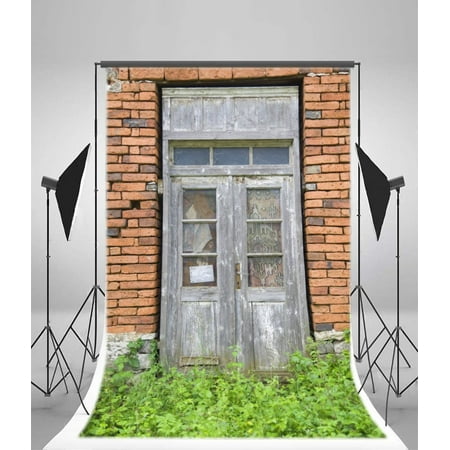 Image of GreenDecor Old Wooden Door Abandoned Home Backdrop 5x7ft Photography Background Ancient Bulgaria Europe Brick Wall Shabby Wood Door Countryside Backdr