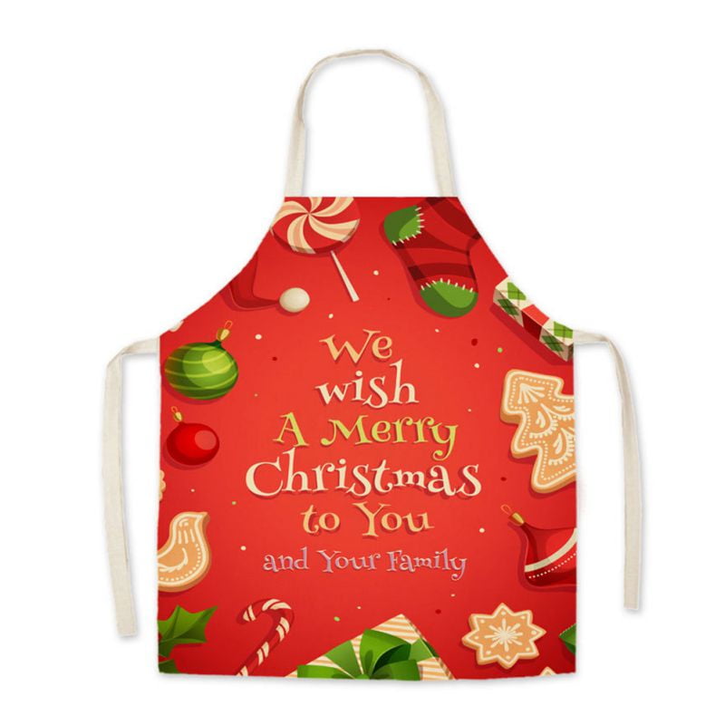 Details about   Holiday Christmas Linen Embroidered Apron Christmas Printed Kitchen Dinner Apron 