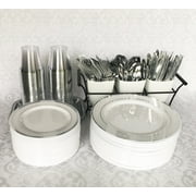 100 Silver Plastic Cups - 9 Oz Reusable and Recyclable - Elegant Silver Rim Clear Tumblers for Weddings, Anniversaries, Showers, Parties - Small Drinking Cups by JL Prime