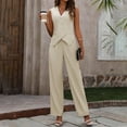 thumbnail image 2 of qolati Pant Suits for Women Dressy Casual 2 Piece Sets Sleeveless Blazer Vest with Wide Leg Pants Work Outfit 2024 Fall Clothes, 2 of 7
