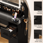 Furmax Makeup Vanity Desk with LED Mirror, Modern Vanity Table Set with Storage & Power Outlet for Bedroom & Dressing Room, Black
