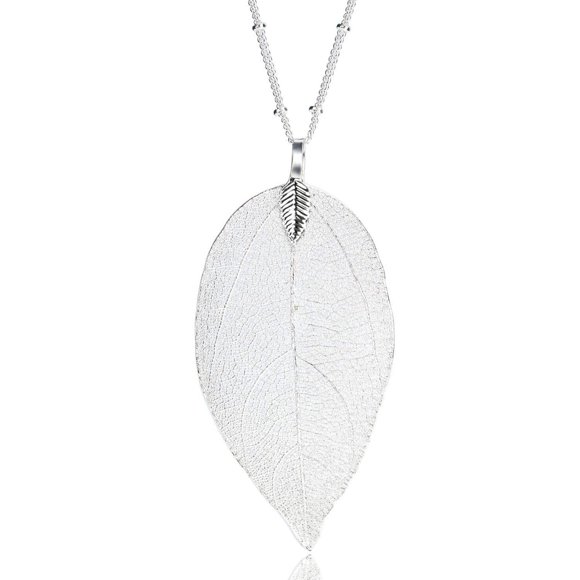 BOUTIQUELOVIN Pendentif Feuille Longue en Filigrane Collier et Boucles d'Oreilles Ensemble de Bijoux Cadeaux de Mode pour Femmes Filles F-Or Blanc