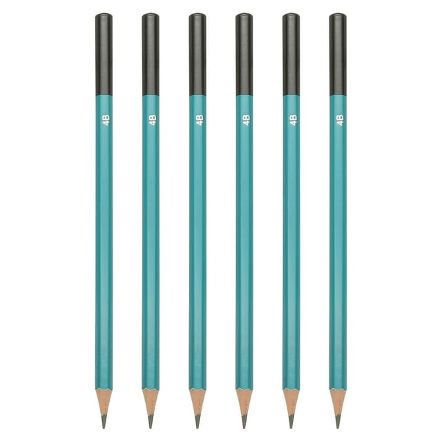 Uxcell 4B Drawing Pencils for Sketching, 6PCS Sketch Pencils for Drawing Art Pencils Graphite Wood Pre-sharpened for Drawing Sketching Artist, Hexagonal, Black Refill, Green/Black Pole