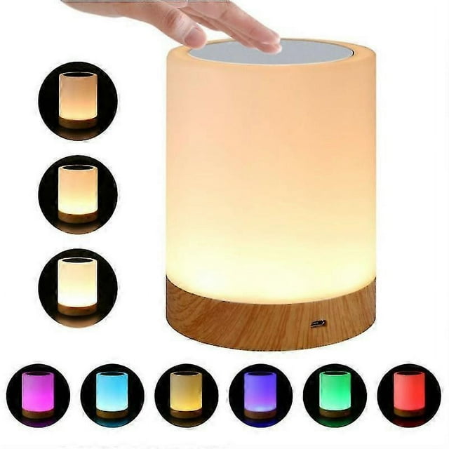 Wood grain rechargeable night light bedside lamp table lamp touch pat atmosphere light timed off