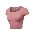 thumbnail image 2 of A2Y Women's Basic Solid Printed Scoop Neck Cap Sleeve Fitted Crop Rayon Top Tee Shirt Mauve L, 2 of 3