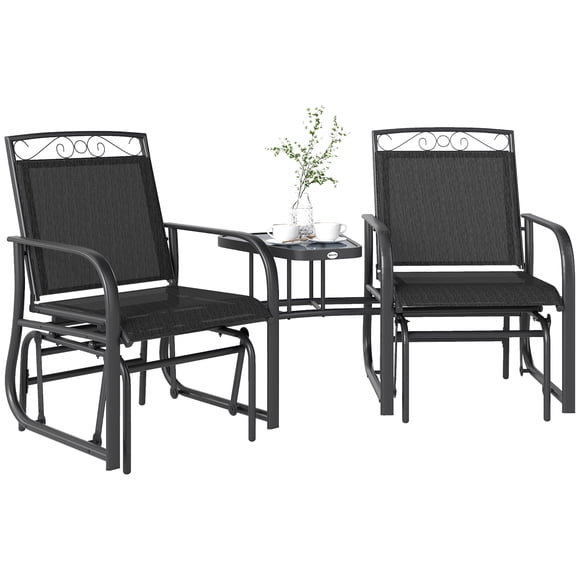 Outsunny Outdoor Glider Bench with Coffee Table, Black