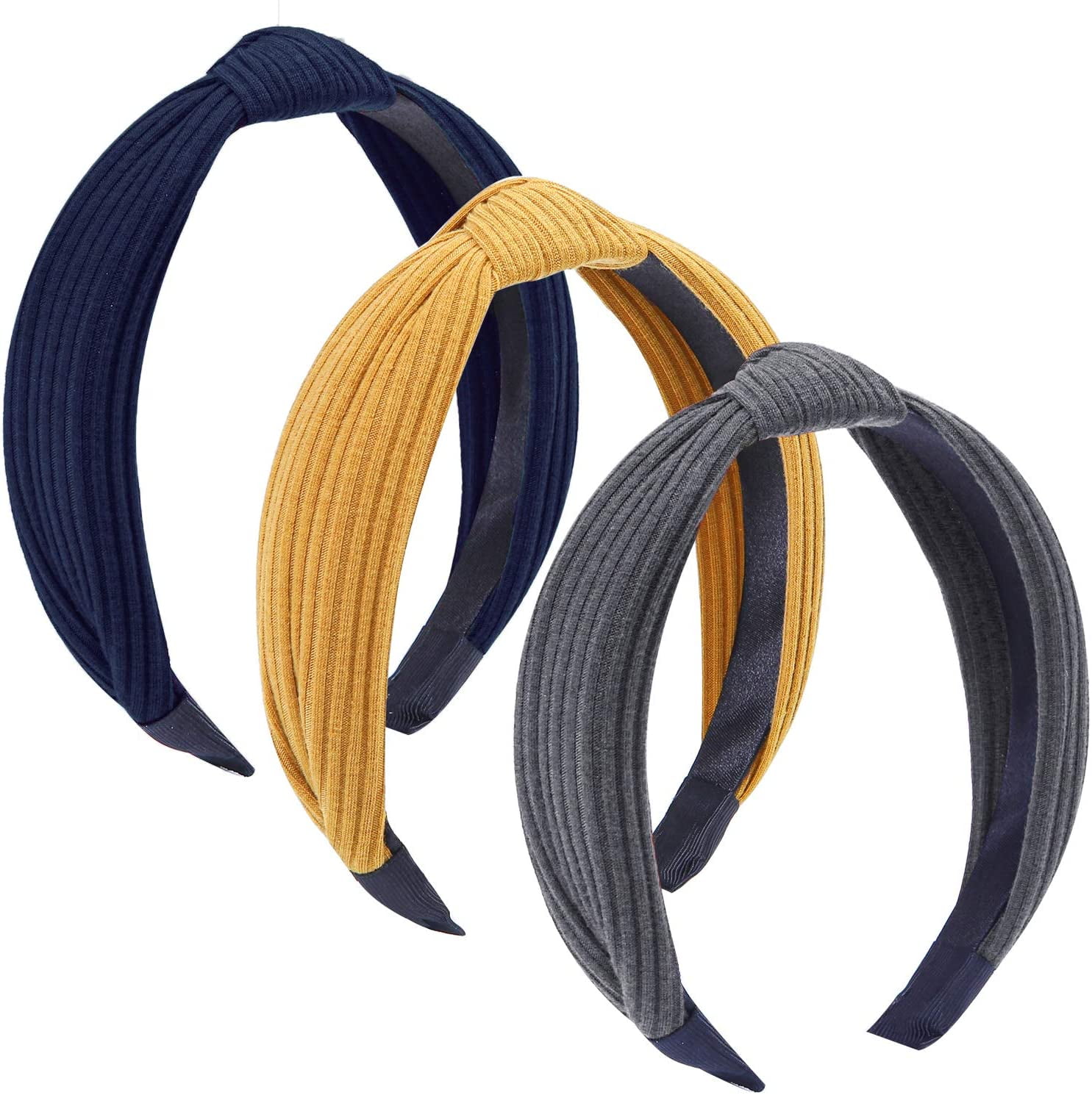 3 pc Vintage Elastic Hair Bands, Stretchy Headbands for Women Girl with Twist Knot Cross - Boho Headband Accessories
