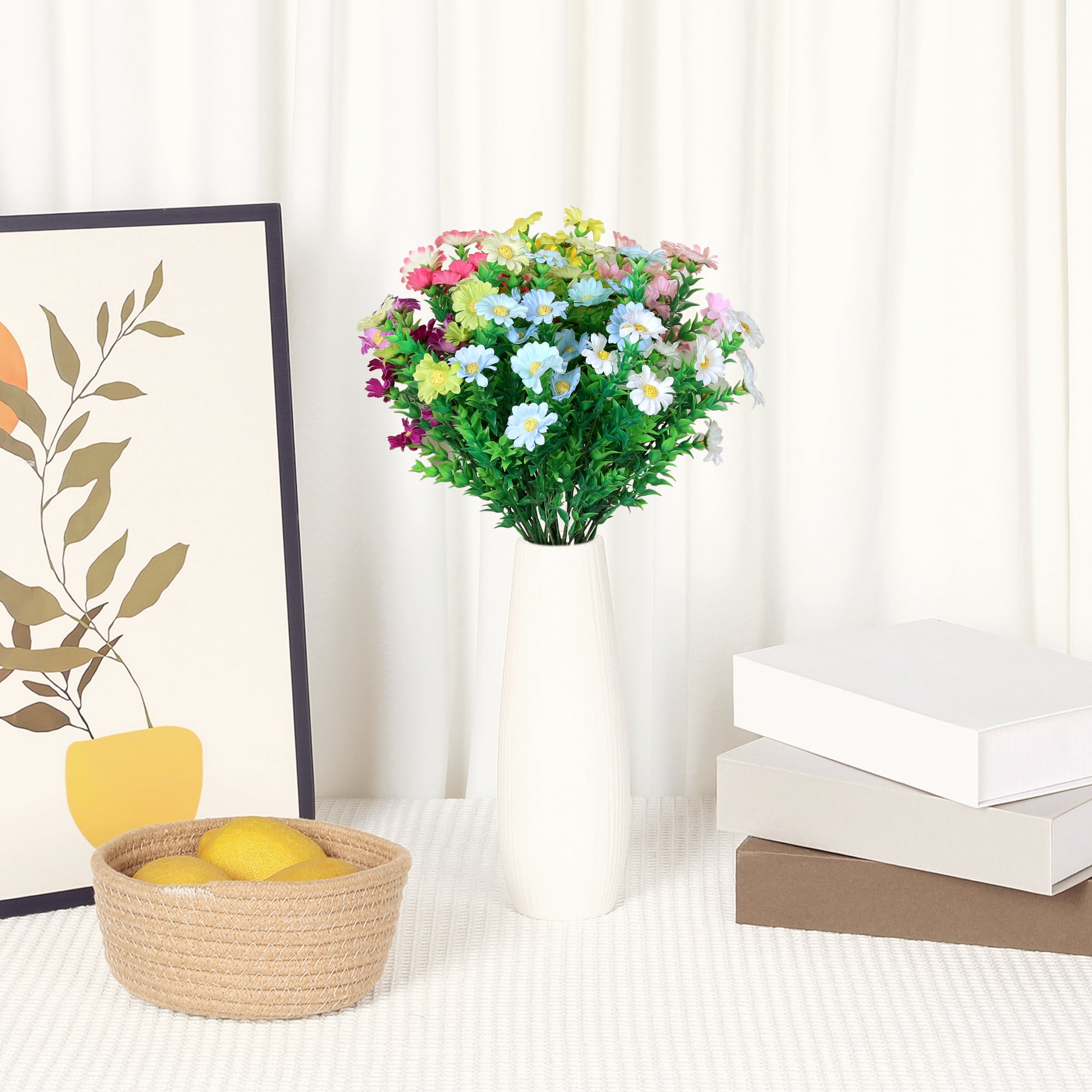 Unique Bargains 6pk Artificial Daisies Flowers Stems Fake Floral Bouquet for Home Hot Pink