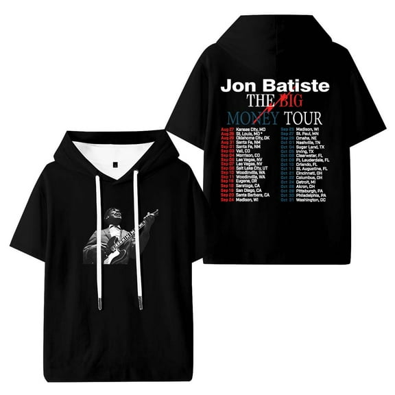Jon Batiste The Big Money Tour 2025 Merch Hooded T-Shirts Women Men Short Sleeve Tee Casual Fashion Clothes