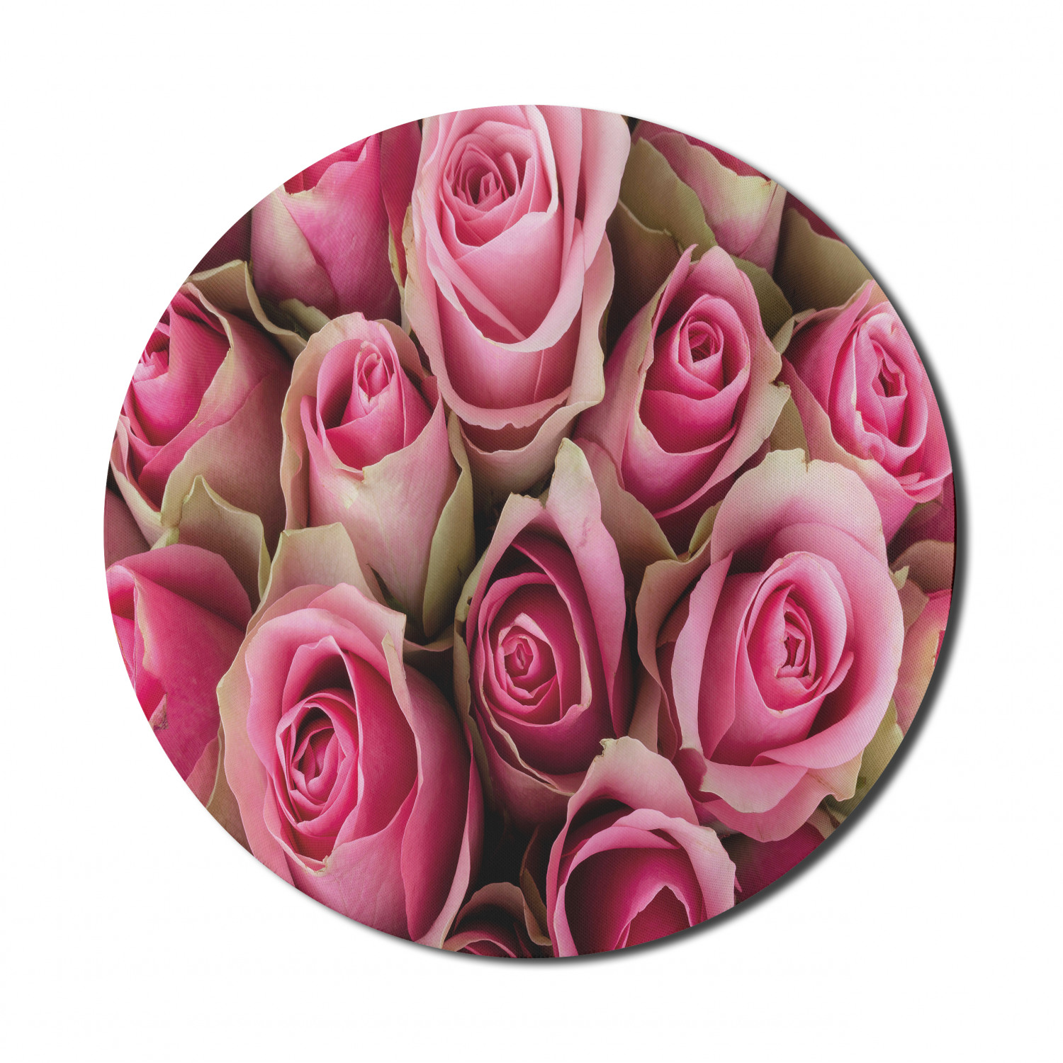 Rose Mouse Pad for Computers, Blooming Fresh Pink Roses Bridal Bouquet Romance Sweetheart Valentine, Round Non-Slip Thick Rubber Modern Gaming Mousepad, 8" Round, Pink Pale Green, by Ambesonne - image 1 of 2