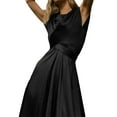 thumbnail image 3 of Biekopu Women's Summer Midi A-line Dress Solid Color Short Sleeve Round Neck Bandage Cocktail Dress, 3 of 9