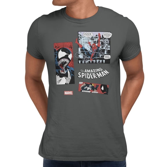 Marvel Comics Retro Venom & Spider-Man Action Panel Vintage Men's T Shirt (Charcoal, S-XXXL)