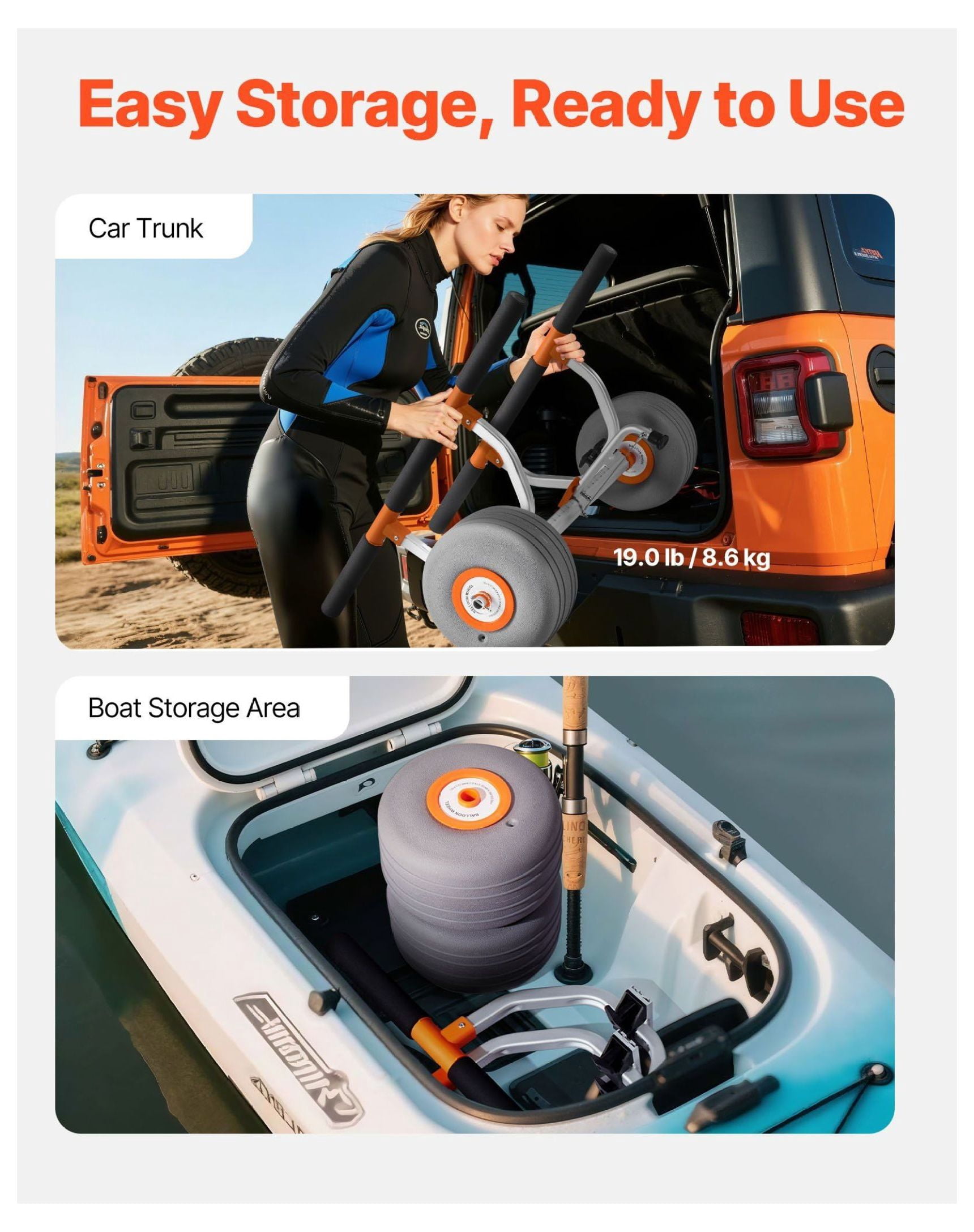 Kayak Cart 350 Lbs Capacity - Kayak Trolley with 12” Inflatable Tires & Straps - Paddle Board Carrier for Kayaks, Canoes & More
