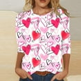 thumbnail image 2 of Viikei Valentines Day Womens Clothing Womens Valentines Shirts Women's Fashion Printed Loose T-shirt 3/4 Sleeves Blouse Round Neck Casual Tops, 2 of 5