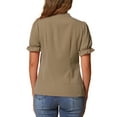 thumbnail image 3 of INSPIRAR CHIC Blusas de Verano para Mujeres de Color Sólido con Lazo en el Cuello y Mangas Cortas para Usar en el Trabajo Color Marrón Claro XS, 3 of 6