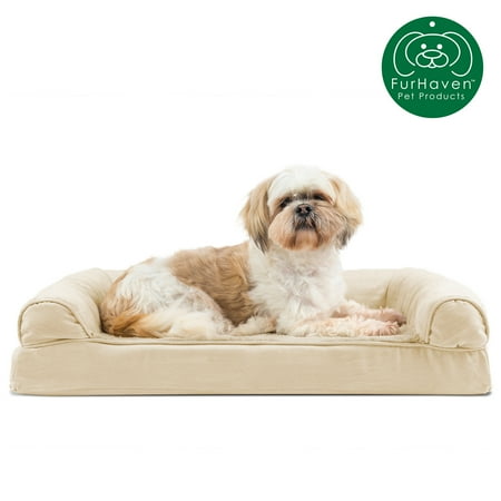 FurHaven Pet Products | Orthopedic Plush & Suede Sofa Pet Bed for Dogs & Cats, Clay, Medium