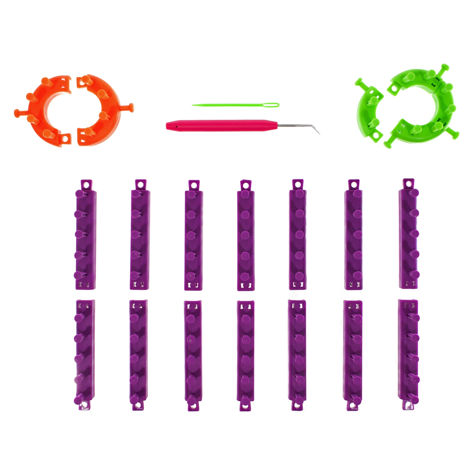 Create Your Own Loom Knit Kit - 20 Connectable Loom Pieces, 1 Picking Hook, 1 Plastic Needle - Easily Snap Parts Together to Make Looms of Different Shapes and Sizes