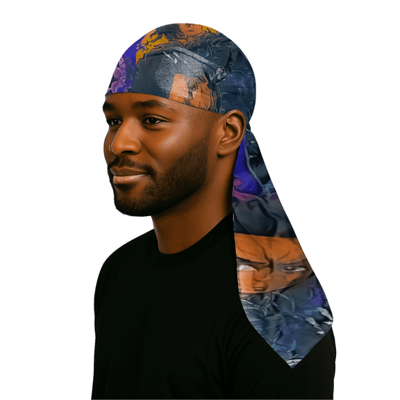 Art Silky Design Durag - Silky 360 Wave Du Rag with Long Tails and Quadruple Stitching - Smooth Silk Fabric for Comfort and Compression (Dark Boondocks) Large