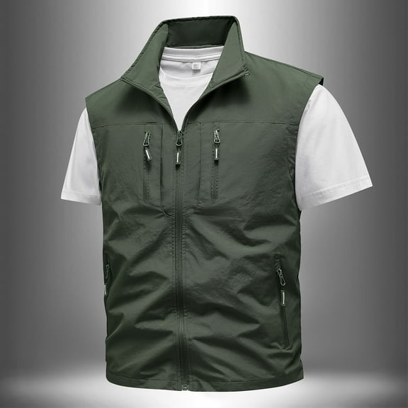 Aueoeo Men Golf Vests Thin Lightweight Plus Size Work Jackets Full Zipper Outdoor Waistcoat Photography Hiking Jackets