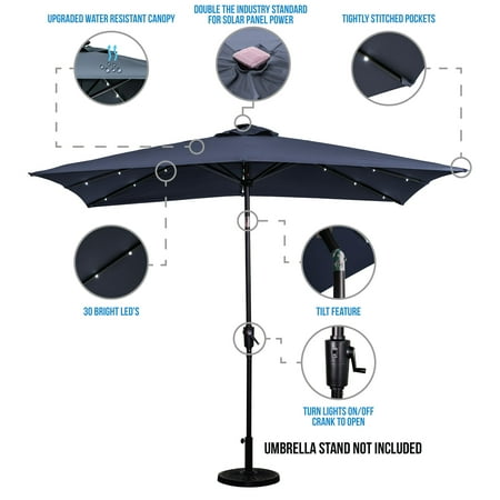 Sun Ray - 9'x7' Rectangular Solar Lighted Umbrella - Teal