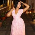 thumbnail image 5 of Women's Floral Print V-Neck & Lace-up Decoration Short Puff Sleeve Pleated A-Line Long Dress, 5 of 22