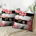 thumbnail image 5 of LALILO Throw Pillow Covers Peony And Roses Black And White Stripes Rose Peony Flower Floral White Pink Summer Set of 2 Square 18 x 18 Inch Pillowcase, 5 of 5