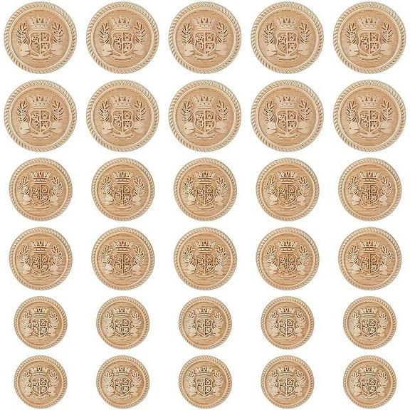 30PCS 3 Sizes Gold Round Metal Buttons Vintage Wheat Badge Blazer Button Set 15mm 17mm 20mm Alloy Enamel Shank Snaps Accessories for Sewing Clothes DIY Crafts Suits Jackets