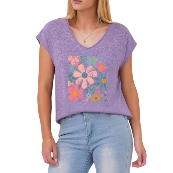 Giffimy Women's Spring Flower Pattern V-Neck Sleeveless T-Shirt S-5XL Soft Leisure Tank Top