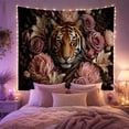 thumbnail image 2 of Floral Garden Portrait with Tiger'S Head Facing Directly, Mystical Fantasy for Space Lovers, Galaxy Room Decor, Valentine'S Day Gift, Tapestry Wall Hanging for Bedroom and Dorm, 2 of 7