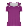 thumbnail image 4 of iHengLiXing Plus Size Spring Tops for Women 2025 Dressy Casual Women Summer Sexy T- Shirt Cold Shoulder Pullover Blouse-Neck Short Sleeve Solid Purple L, 4 of 6