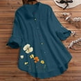 thumbnail image 2 of 3/4 Length Sleeve Tops Womens Lapel Collar Long Sleeve Button Up Floral Print Casual Loose Solid Shirt Flowy Blouses Tops for Women,Dark Blue,2XL, 2 of 5