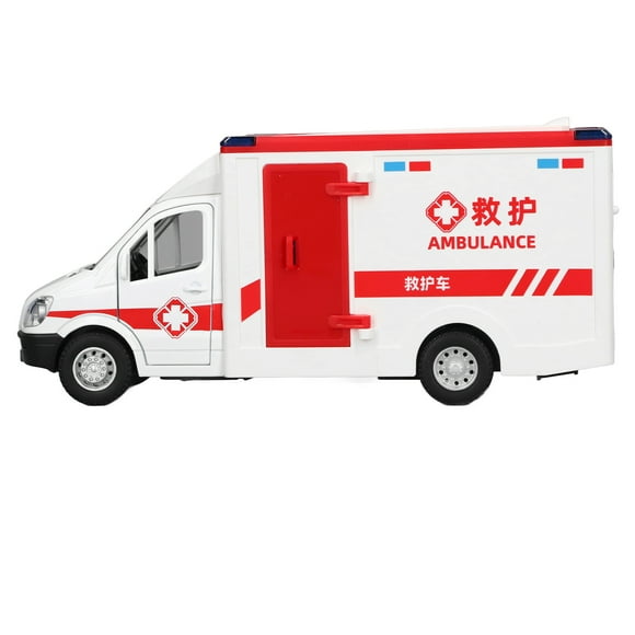 Ambulance Toys, Fine Detailed Alloy High Simulation Friction Powered Wheels Ambulance Toy Car Stable Driving with Light Sound Effects for Kids