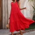 thumbnail image 4 of Vestido elegante de lino con cuello en V para mujer - Dobladillo escalonado, corte holgado, para vacaciones/casual, mezcla transpirable - Diseño de color liso, 4 of 6