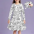 thumbnail image 3 of Girls Coloring Dresses Long Sleeve Casual Cute Dress Twirly DIY Hand Printed Dresses, White, 8 Years, 3 of 3