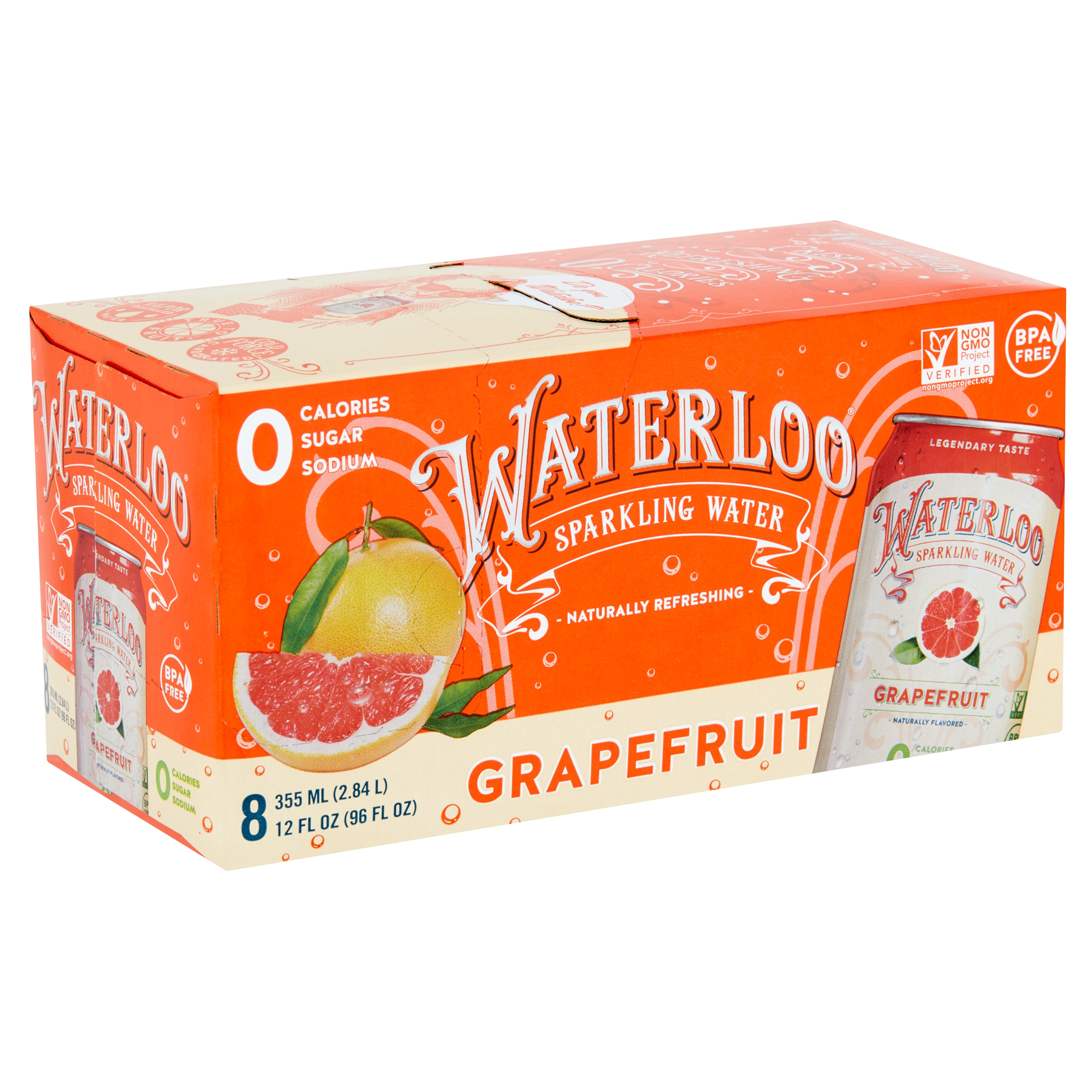 Waterloo Grapefruit Sparkling Water, 12 fl oz, 8 count
