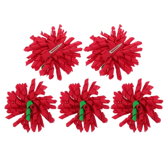 PENIKOKO 5-Pack Red Curly Hair Bow Clips Christmas Hair Accessories Decorative Hairpins for Festive Parties