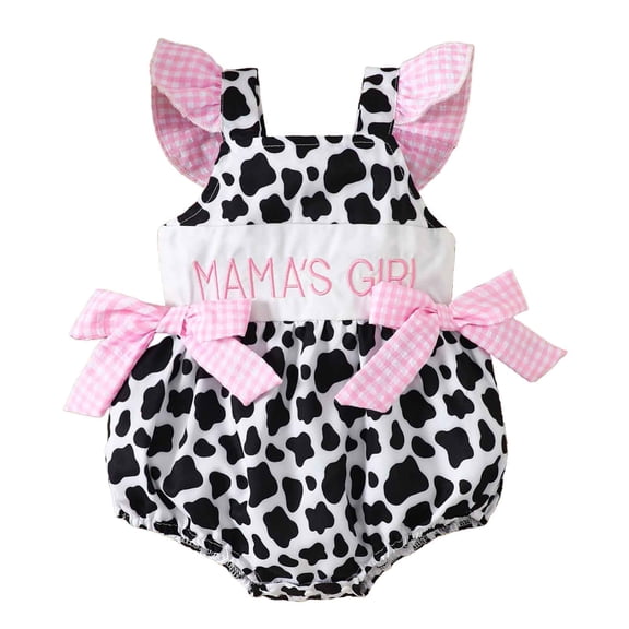 FYEGRE Fly Sleeve Cow Print Romper for Girls Soft Bodysuit Comfortable Baby Jumpsuit Outfit Pink 6-12 Months