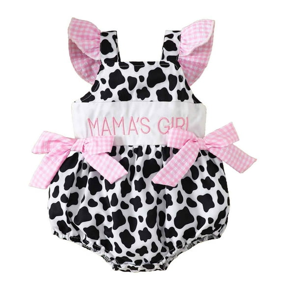 MIASHUI Baby Onesie Flutter Sleeve Bow Plaid Cow Print Romper Summer Clothes,Pink,6-12 Months